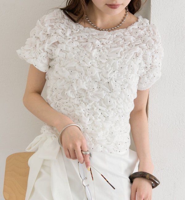  「【新色BRN】《6色展開/伸縮性あり◎》ふわふわシャーリングTシャツ」|Tシャツ・カットソー|