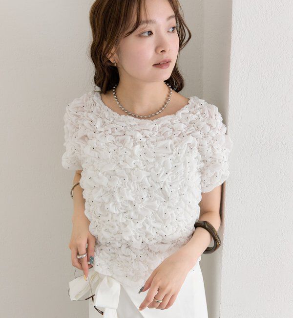  「【新色BRN】《6色展開/伸縮性あり◎》ふわふわシャーリングTシャツ」|Tシャツ・カットソー|