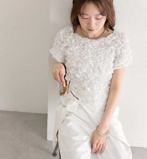  「【新色BRN】《6色展開/伸縮性あり◎》ふわふわシャーリングTシャツ」|Tシャツ・カットソー|