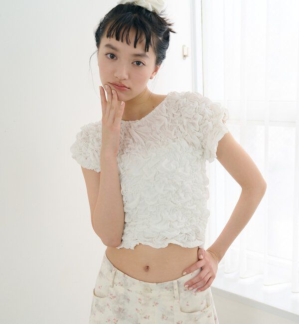  「【新色BRN】《6色展開/伸縮性あり◎》ふわふわシャーリングTシャツ」|Tシャツ・カットソー|