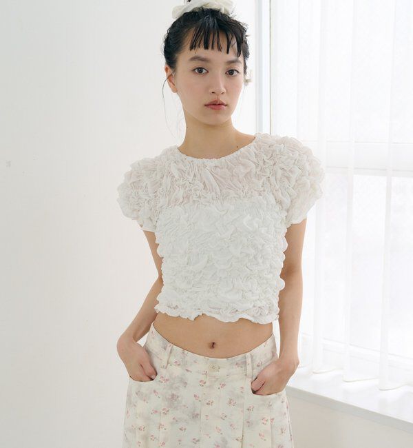  「【新色BRN】《6色展開/伸縮性あり◎》ふわふわシャーリングTシャツ」|Tシャツ・カットソー|