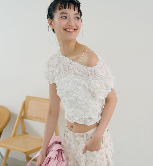  「【新色BRN】《6色展開/伸縮性あり◎》ふわふわシャーリングTシャツ」|Tシャツ・カットソー|