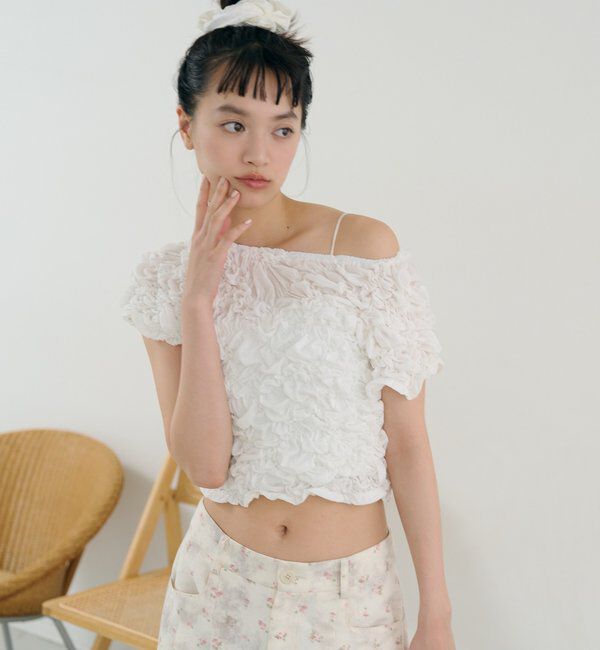  「【新色BRN】《6色展開/伸縮性あり◎》ふわふわシャーリングTシャツ」|Tシャツ・カットソー|