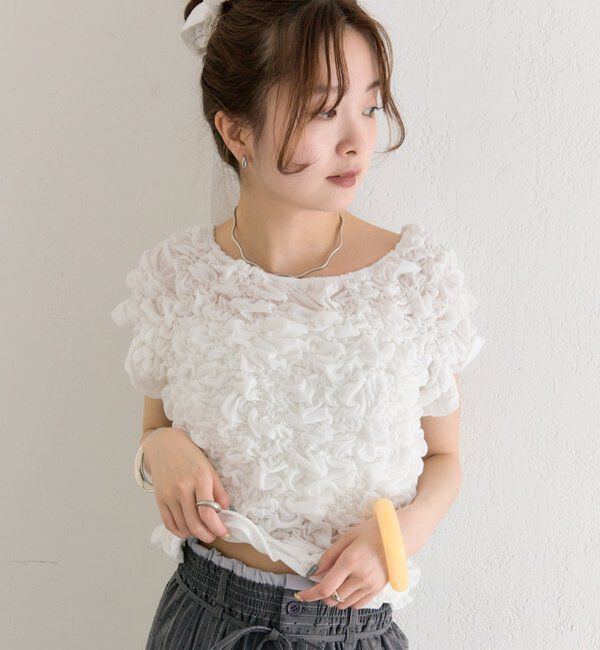  「【新色BRN】《6色展開/伸縮性あり◎》ふわふわシャーリングTシャツ」|Tシャツ・カットソー|