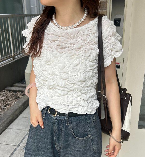  「【新色BRN】《6色展開/伸縮性あり◎》ふわふわシャーリングTシャツ」|Tシャツ・カットソー|