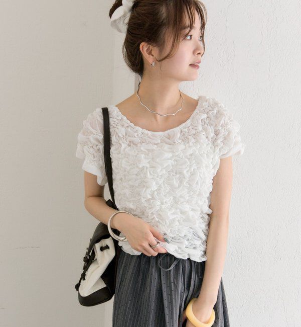  「【新色BRN】《6色展開/伸縮性あり◎》ふわふわシャーリングTシャツ」|Tシャツ・カットソー|