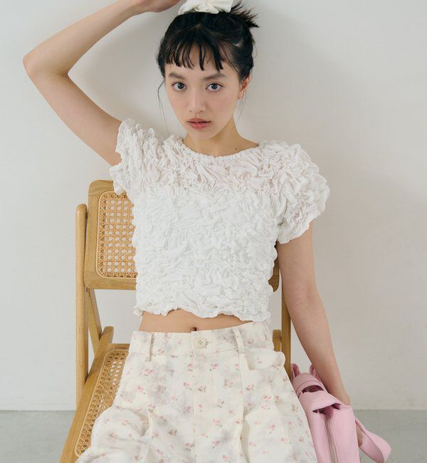  「【新色BRN】《6色展開/伸縮性あり◎》ふわふわシャーリングTシャツ」|Tシャツ・カットソー|
