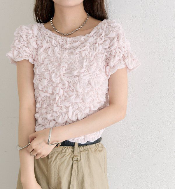  「【新色BRN】《6色展開/伸縮性あり◎》ふわふわシャーリングTシャツ」|Tシャツ・カットソー|