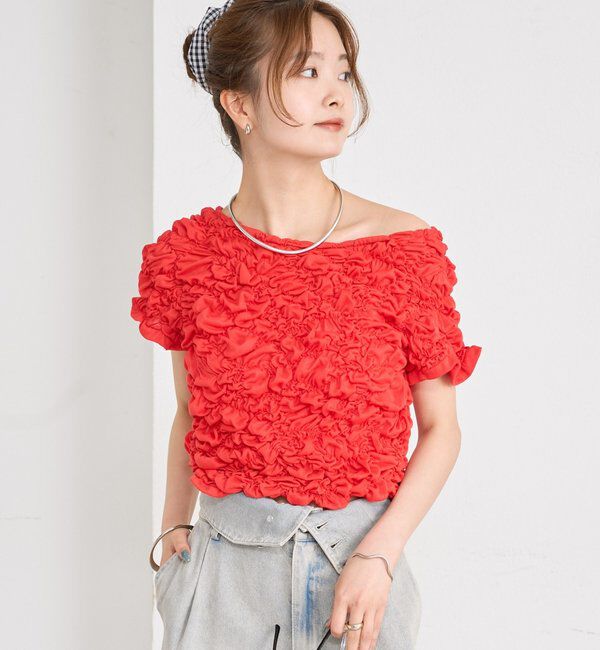  「【新色BRN】《6色展開/伸縮性あり◎》ふわふわシャーリングTシャツ」|Tシャツ・カットソー|