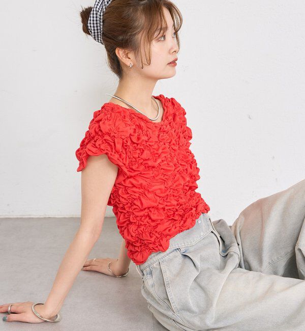  「【新色BRN】《6色展開/伸縮性あり◎》ふわふわシャーリングTシャツ」|Tシャツ・カットソー|