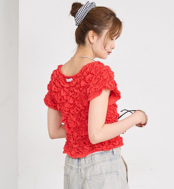  「【新色BRN】《6色展開/伸縮性あり◎》ふわふわシャーリングTシャツ」|Tシャツ・カットソー|