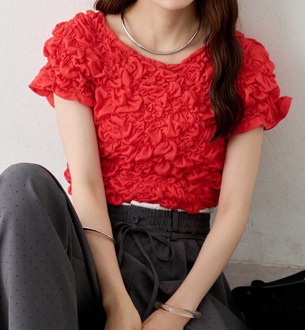  「【新色BRN】《6色展開/伸縮性あり◎》ふわふわシャーリングTシャツ」|Tシャツ・カットソー|