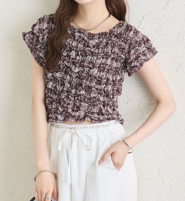  「【新色BRN】《6色展開/伸縮性あり◎》ふわふわシャーリングTシャツ」|Tシャツ・カットソー|