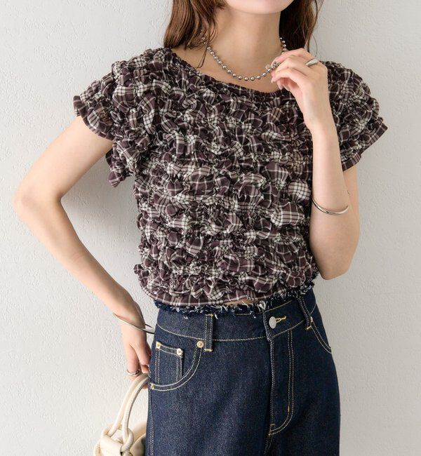  「【新色BRN】《6色展開/伸縮性あり◎》ふわふわシャーリングTシャツ」|Tシャツ・カットソー|