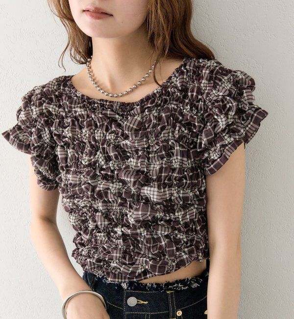  「【新色BRN】《6色展開/伸縮性あり◎》ふわふわシャーリングTシャツ」|Tシャツ・カットソー|