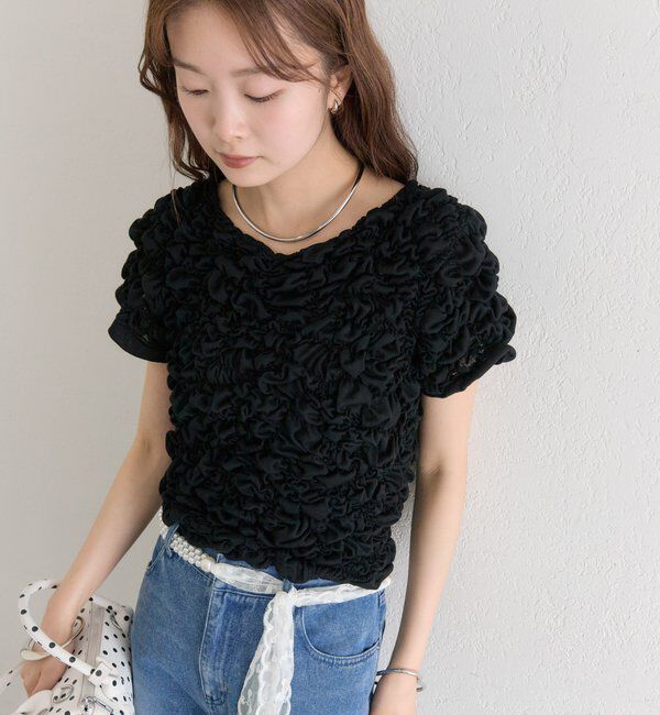  「【新色BRN】《6色展開/伸縮性あり◎》ふわふわシャーリングTシャツ」|Tシャツ・カットソー|
