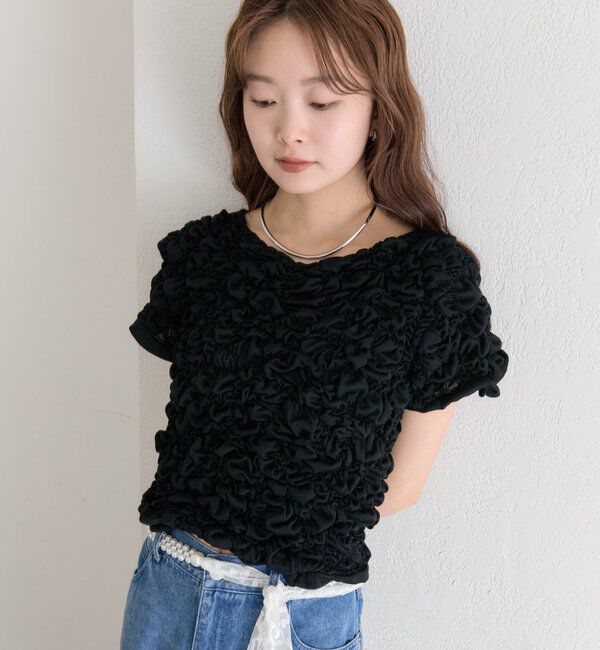 「【新色BRN】《6色展開/伸縮性あり◎》ふわふわシャーリングTシャツ」|Tシャツ・カットソー|