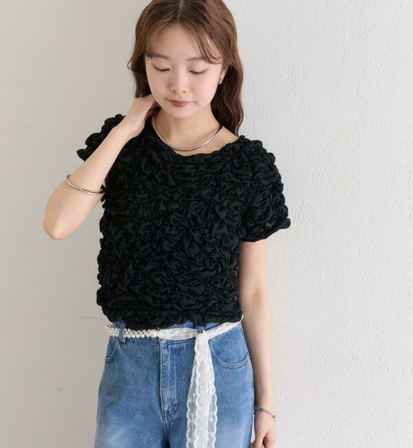  「【新色BRN】《6色展開/伸縮性あり◎》ふわふわシャーリングTシャツ」|Tシャツ・カットソー|