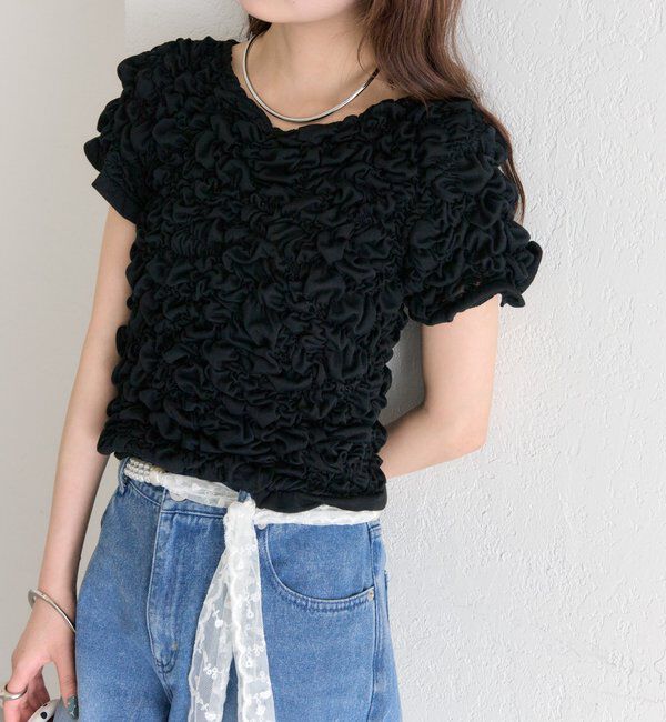  「【新色BRN】《6色展開/伸縮性あり◎》ふわふわシャーリングTシャツ」|Tシャツ・カットソー|