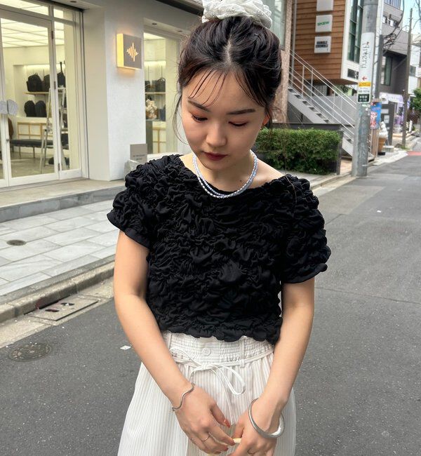  「【新色BRN】《6色展開/伸縮性あり◎》ふわふわシャーリングTシャツ」|Tシャツ・カットソー|
