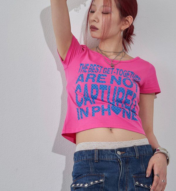  「【WEB限定】メッセージドットロゴS/S TEE」|Tシャツ・カットソー|ピンク