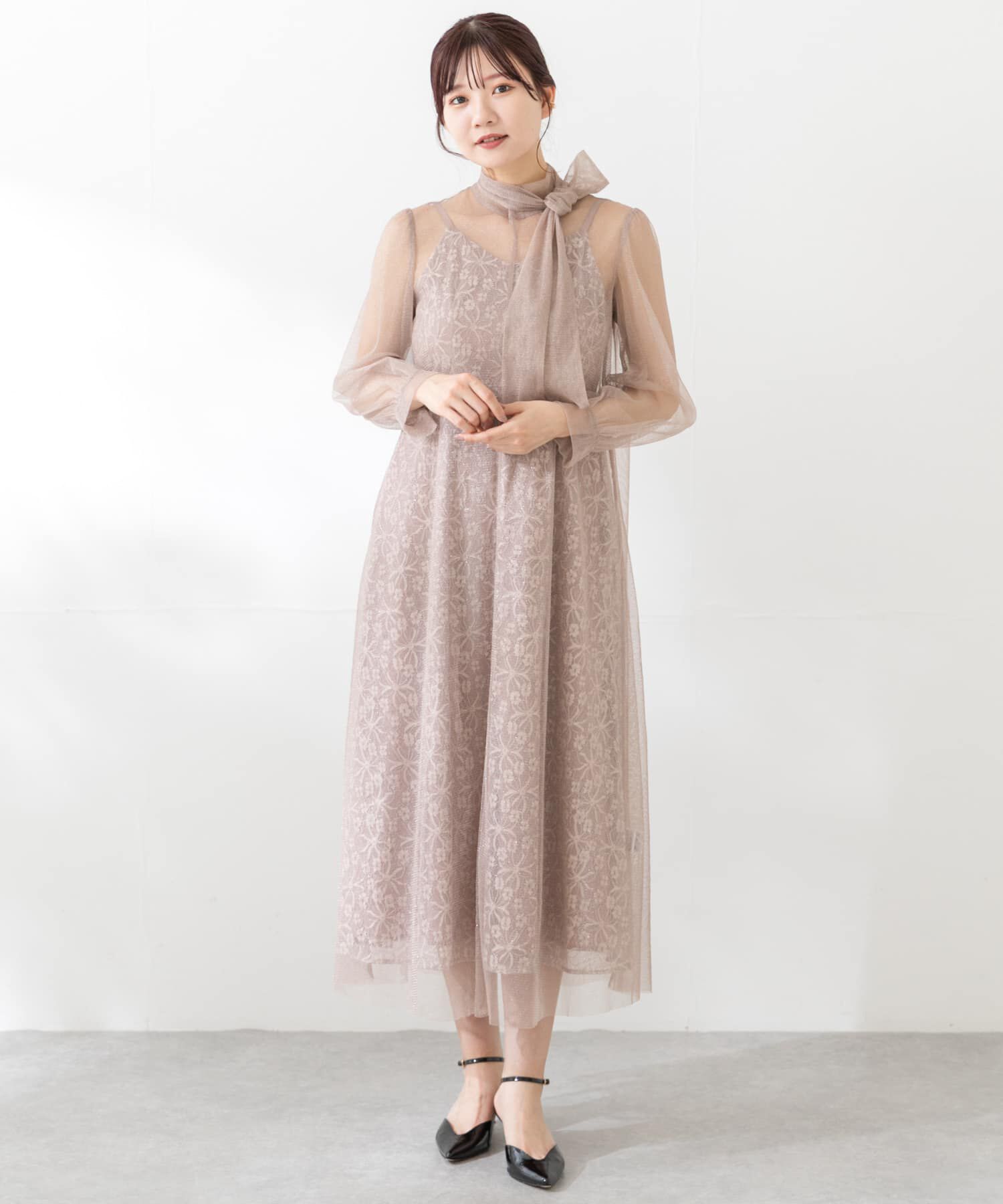 URBAN RESEARCH ROSSO「kaene　ラメチュールレイヤードレースドレス」|ワンピース|ベージュ系その他