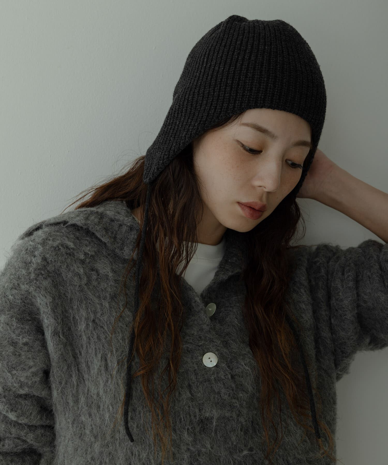Sonny Label 「イヤーニットキャップ」|ニット帽|チャコールグレー