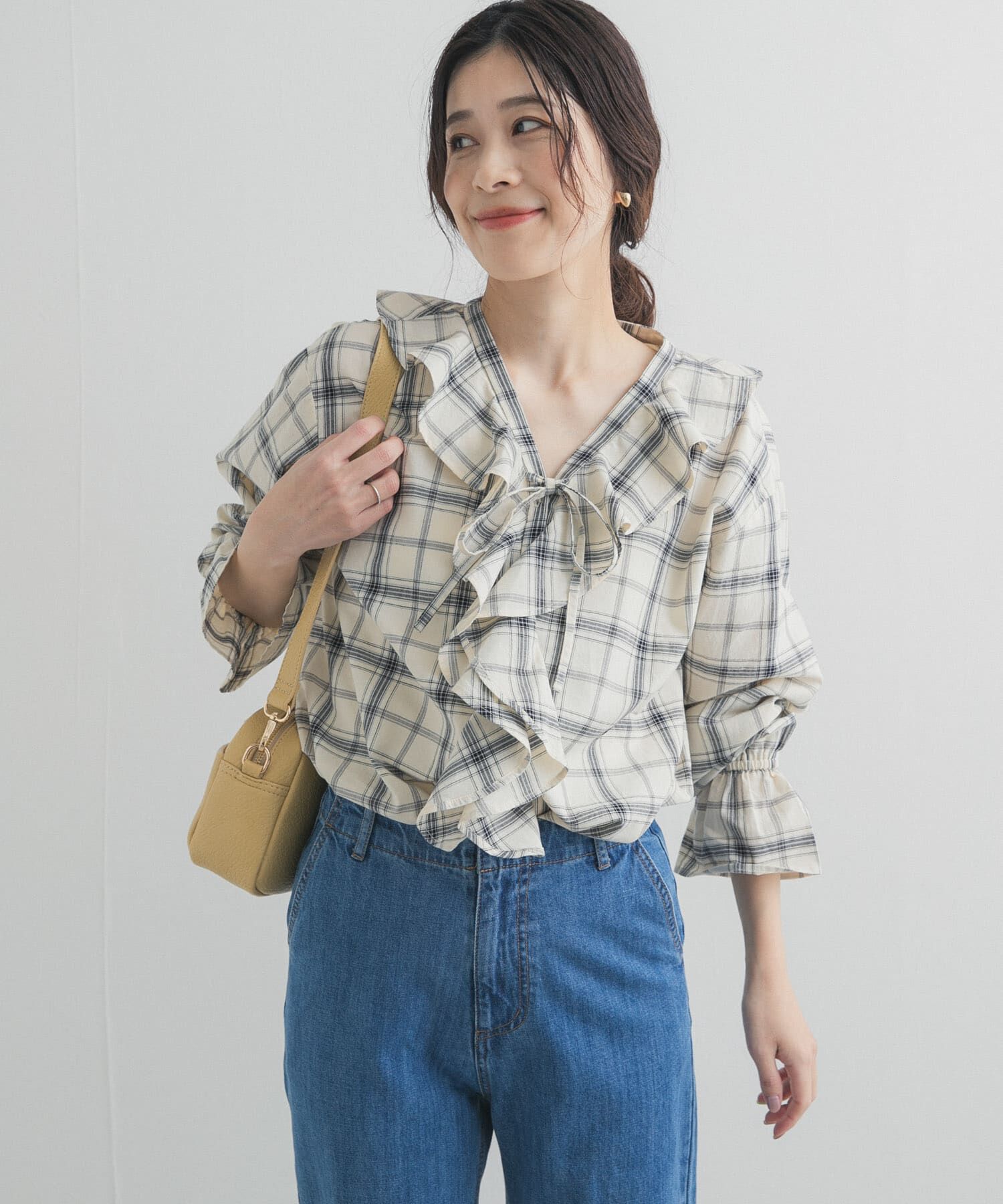 URBAN RESEARCH DOORS「チェックフリルブラウス」|シャツ・ブラウス|