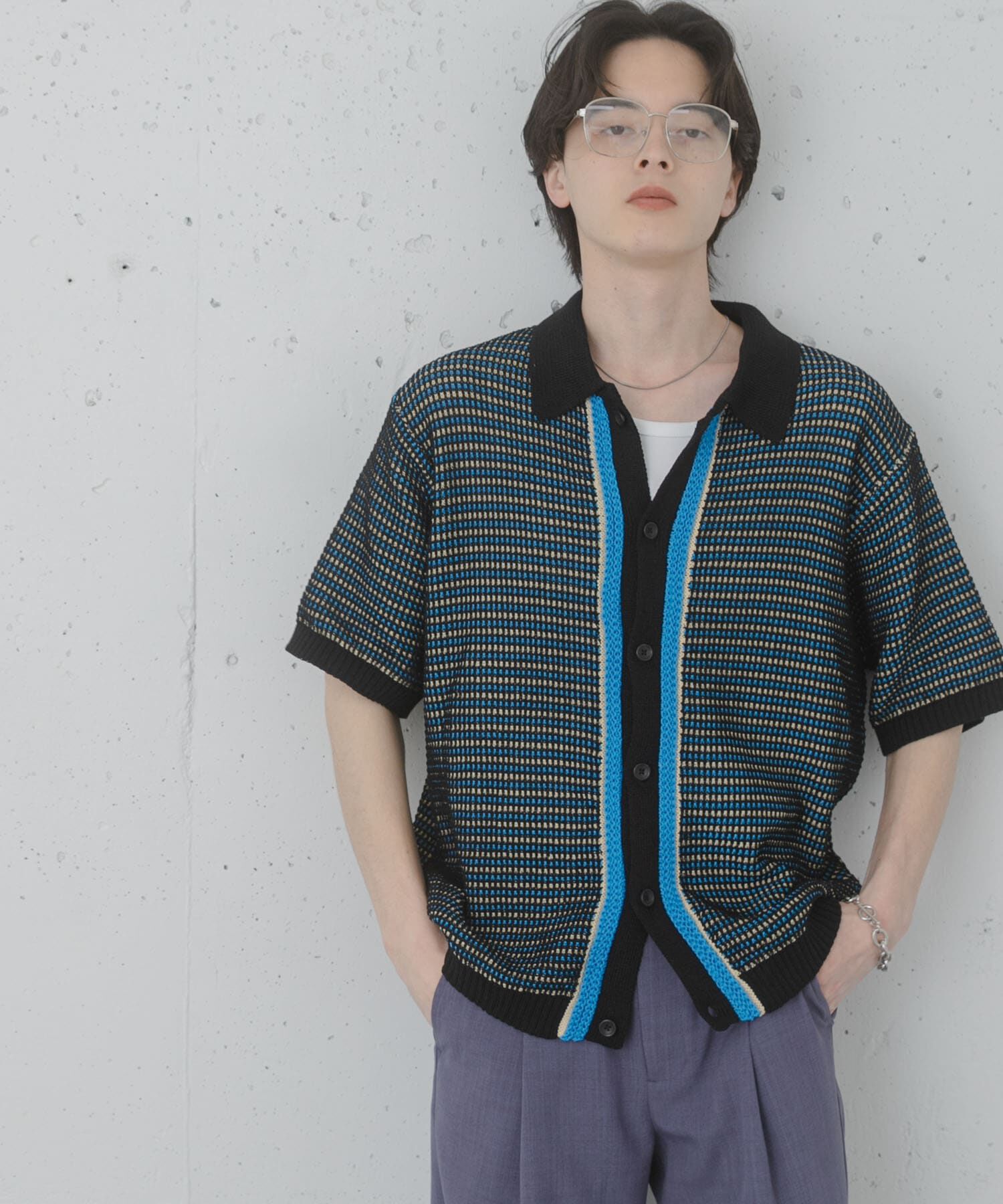 SENSE OF PLACE by URBAN RESEARCH「『洗濯可』ペーパータッチMIXショートスリーブニットシャツ」|ニット・セーター|