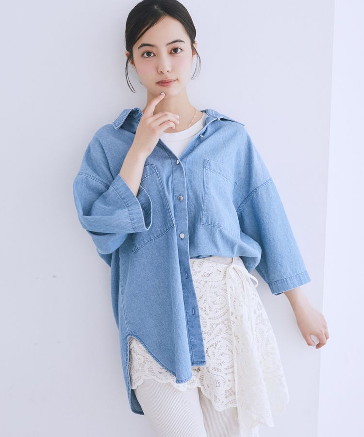 earth music&ecology「5分袖デニムシャツ」|シャツ・ブラウス|