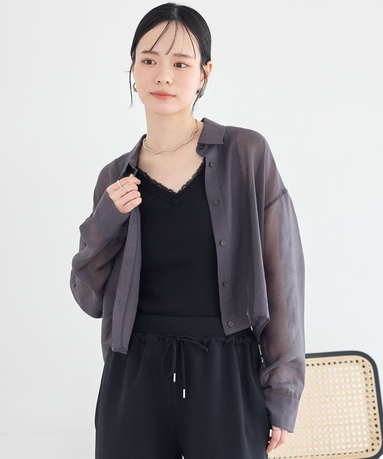 earth music&ecology「シアーショートシャツ」|シャツ・ブラウス|Charcoal Gray