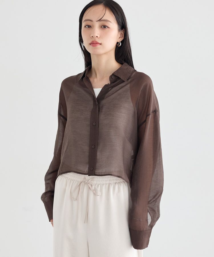 earth music&ecology「シアーショートシャツ」|シャツ・ブラウス|Brown