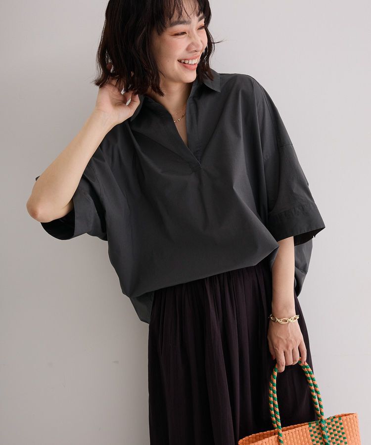 Green Parks「UVカットスキッパー半袖シャツ」|シャツ・ブラウス|Charcoal Gray