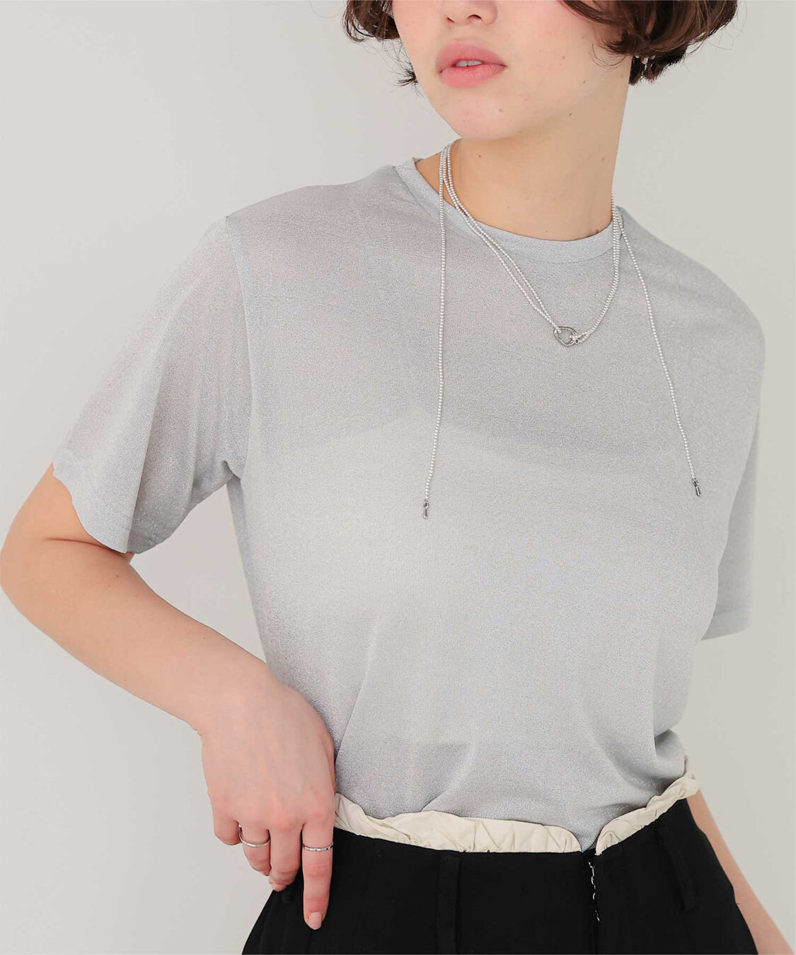 titivate「ハーフスリーブシアーカットソートップス」|Tシャツ・カットソー|