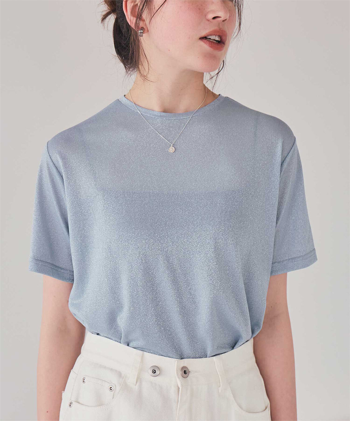 titivate「ハーフスリーブシアーカットソートップス」|Tシャツ・カットソー|ライトブルー