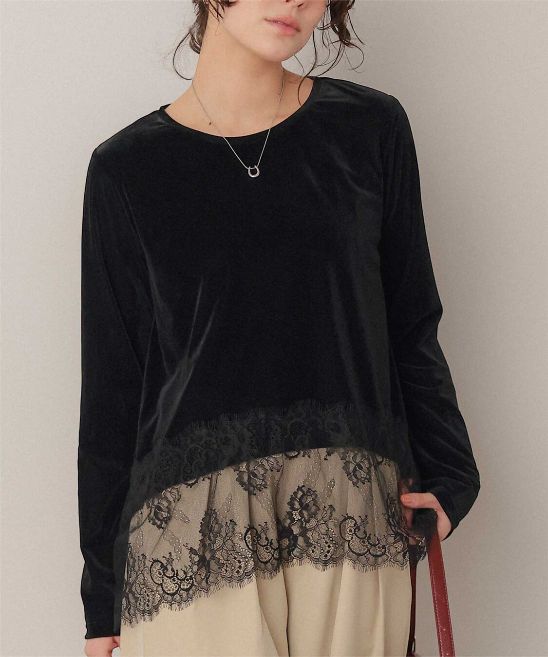 titivate「ヘムレースシアーベロアロングスリーブTシャツ」|Tシャツ・カットソー|