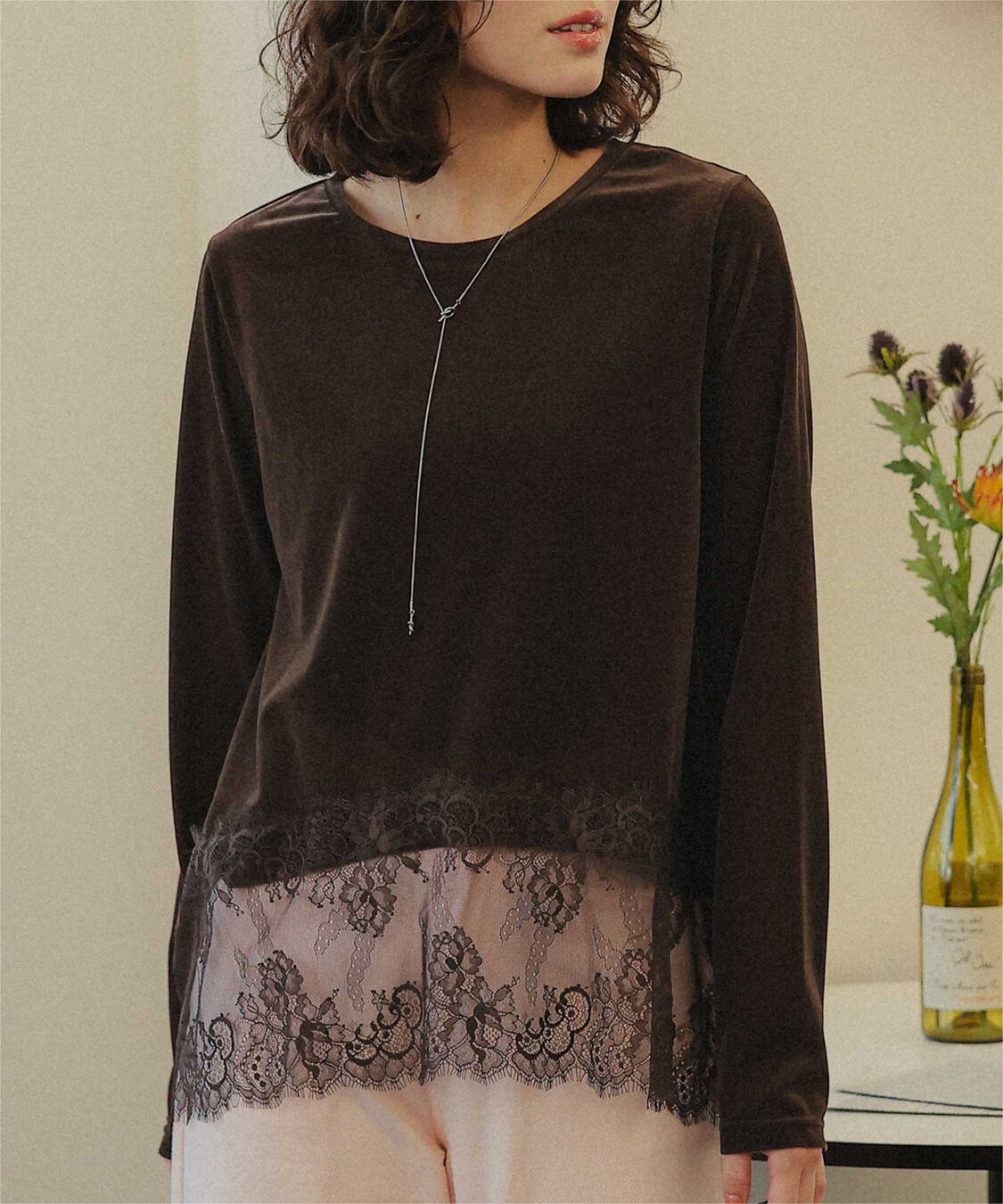titivate「ヘムレースシアーベロアロングスリーブTシャツ」|Tシャツ・カットソー|