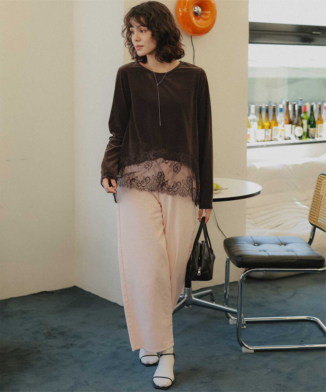 titivate「ヘムレースシアーベロアロングスリーブTシャツ」|Tシャツ・カットソー|