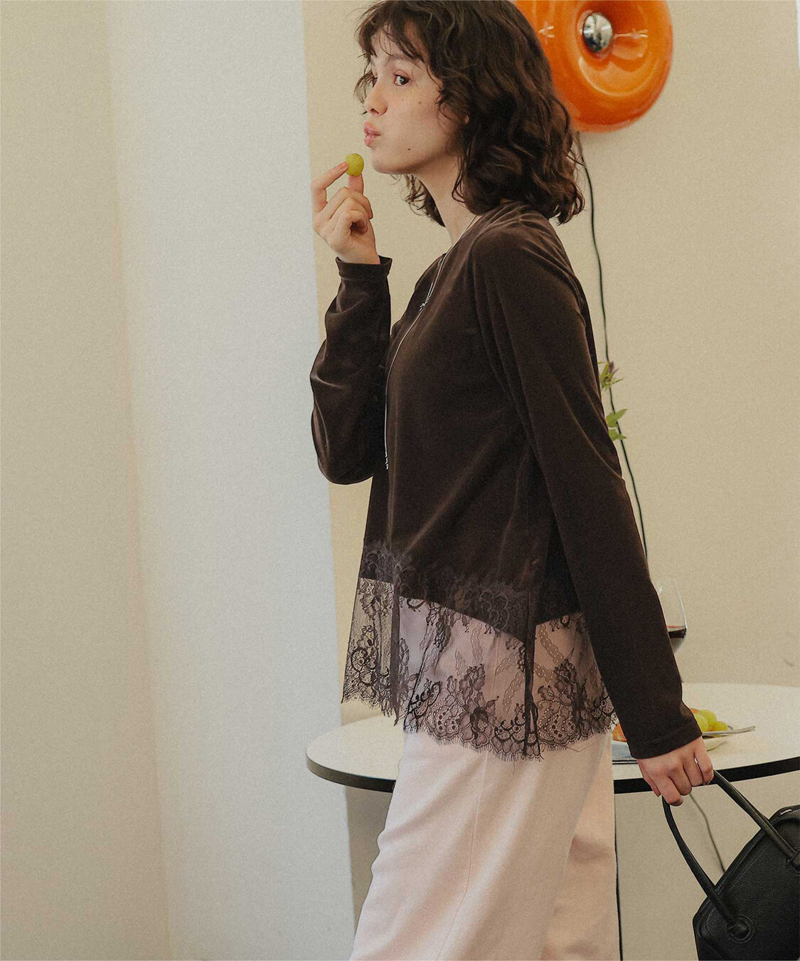 titivate「ヘムレースシアーベロアロングスリーブTシャツ」|Tシャツ・カットソー|