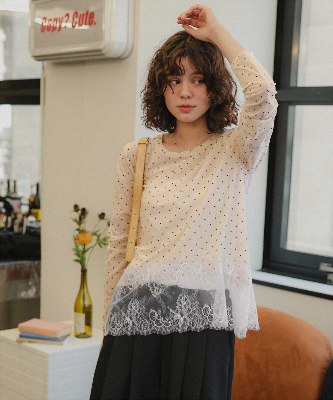 titivate「ヘムレースシアーベロアロングスリーブTシャツ」|Tシャツ・カットソー|
