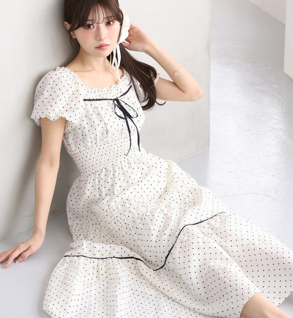  「【新色追加/XSサイズあり】ウエストシャーリングリボンロングワンピース」|ワンピース|