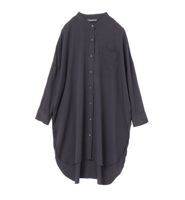 mizuiro ind「mizuiro ind T/Rバンドカラーロングシャツ」|シャツ・ブラウス|ネイビー