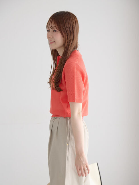 Te chichi「【マシンウォッシャブル】パール釦メッシュニットポロ」|ニット・セーター|