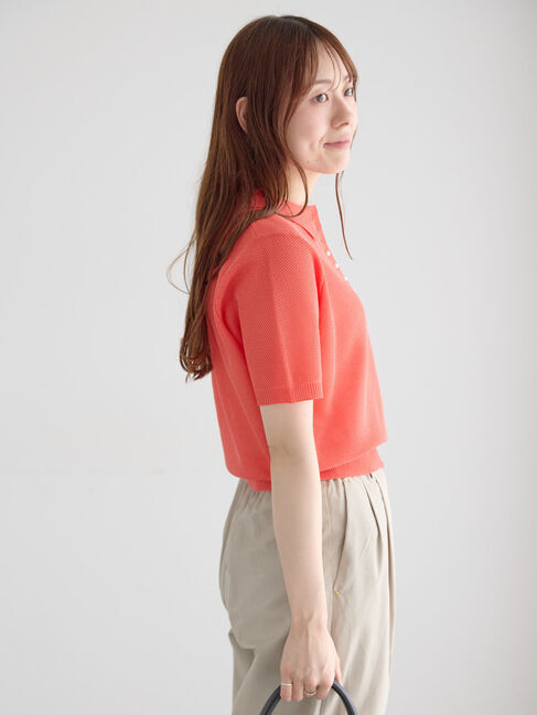 Te chichi「【マシンウォッシャブル】パール釦メッシュニットポロ」|ニット・セーター|