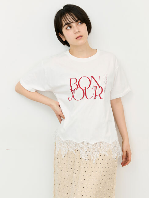 Samansa Mos2「【接触冷感】裾レースロゴTシャツ」|Tシャツ・カットソー|
