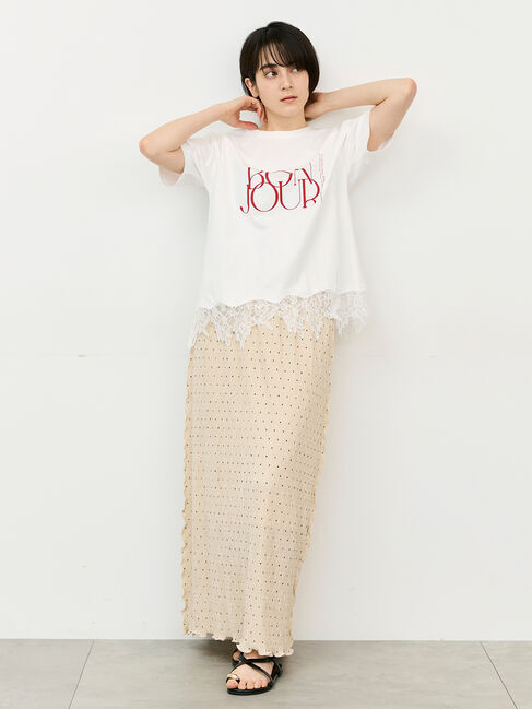 Samansa Mos2「【接触冷感】裾レースロゴTシャツ」|Tシャツ・カットソー|