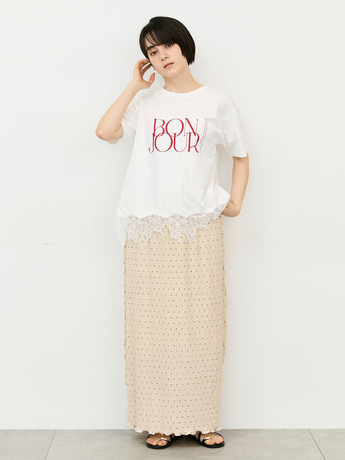 Samansa Mos2「【接触冷感】裾レースロゴTシャツ」|Tシャツ・カットソー|