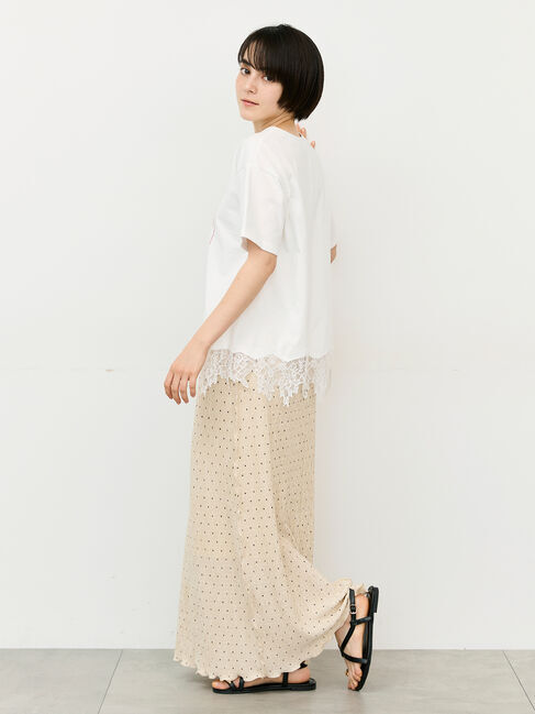 Samansa Mos2「【接触冷感】裾レースロゴTシャツ」|Tシャツ・カットソー|