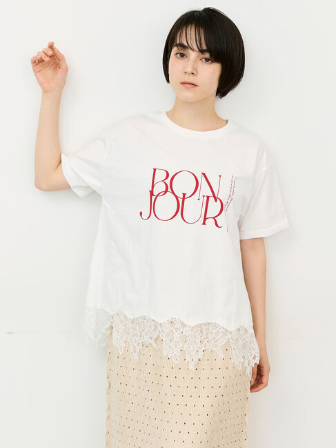 Samansa Mos2「【接触冷感】裾レースロゴTシャツ」|Tシャツ・カットソー|