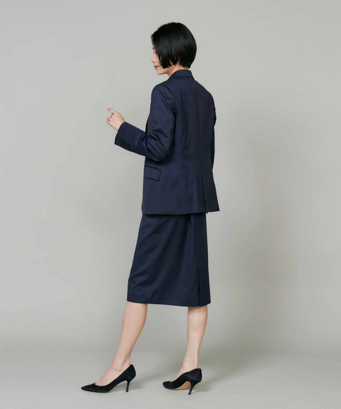 INED「シルクウールストライプペンシルスカート」|タイト|